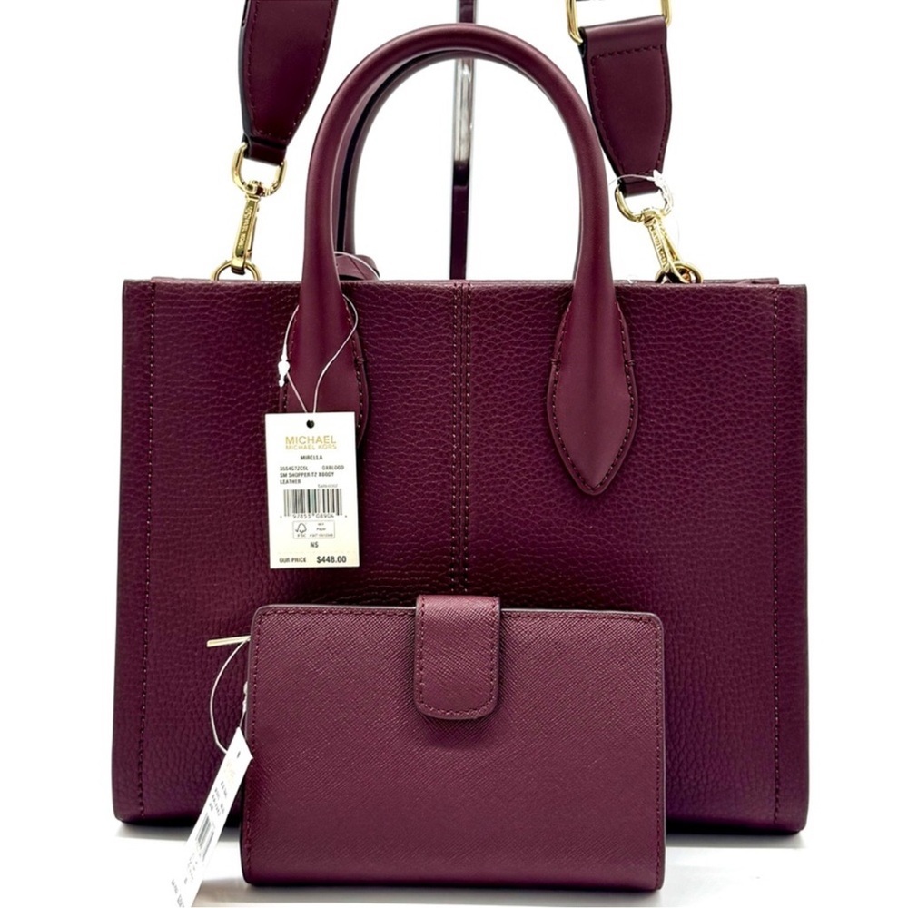 Michael Kors Mirella Small Logo Crossbody Bag & Matching Bifold Wallet Ox Blood - Picture 5 of 12